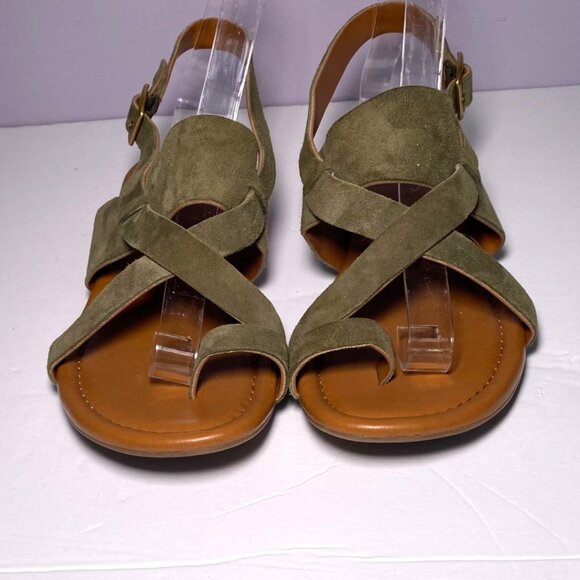 Franco Sarto Womens Olive Green Suede Strap Sandals Sz 8 Buckle Closure Toe Loop - Picture 2 of 7